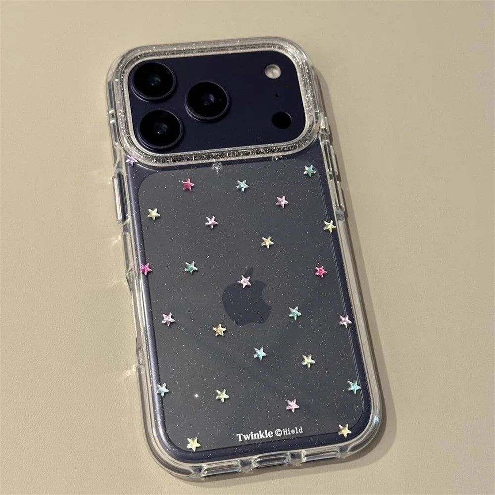 Glitter Shiny Stars Imd Transparent Back Cover for Iphone 17 16 Pro Max 13 14 15 Promax Ins Protector Shockproof Phone Case