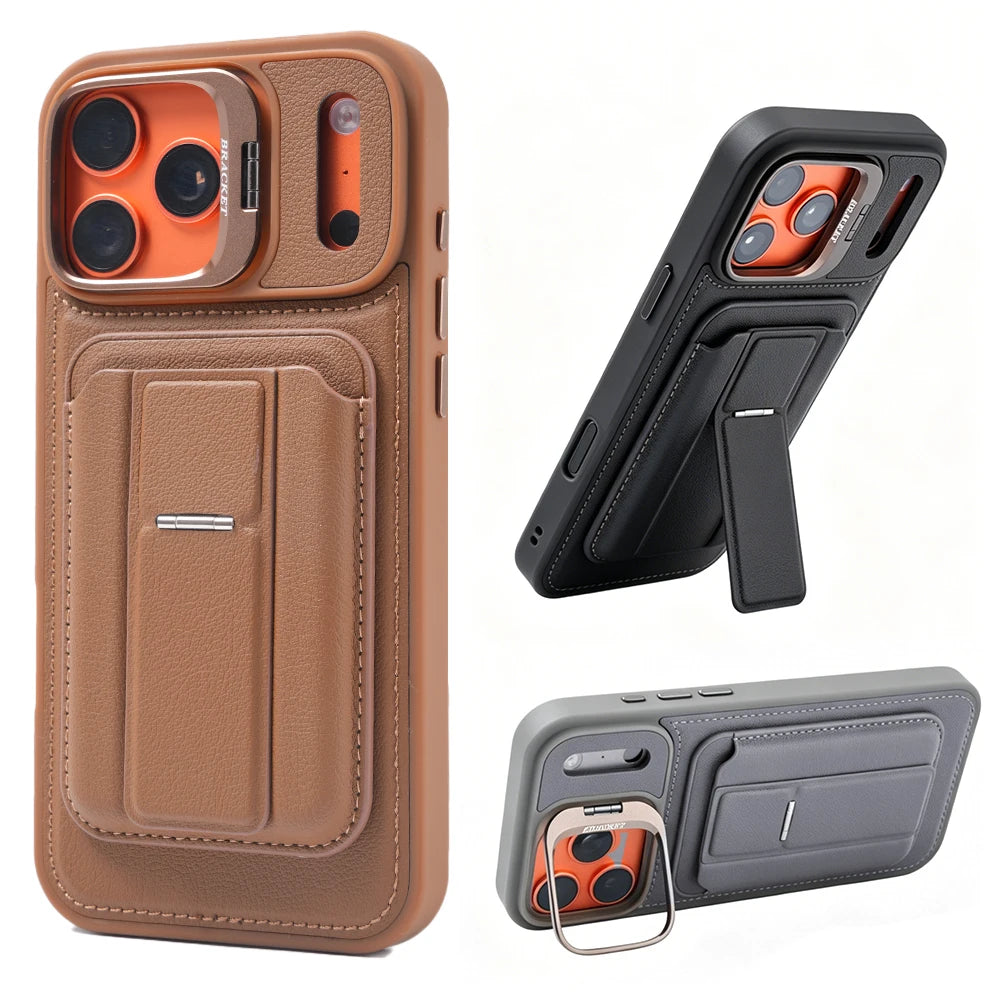 Luxury Folding Stand Wallet Card Slot With Rotating Holder Case For Phone 17pro 17 Pro Max Shockproof Back Cover