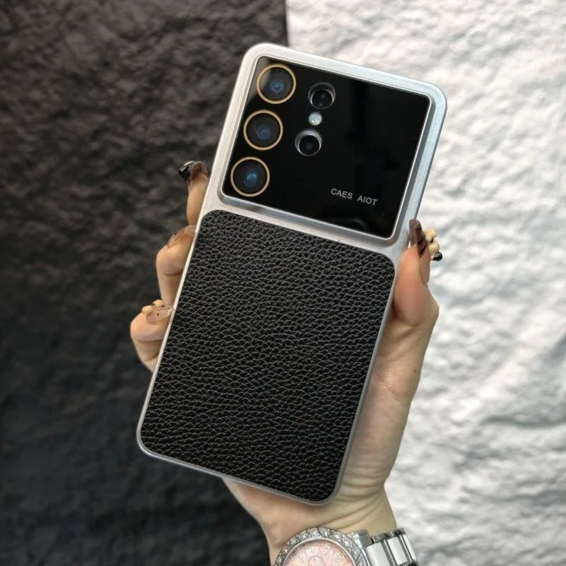 Luxury Lychee Leather Case For Samsung S26 Ultra Full Camera Protector Large Window Cover For Galaxy S26 Plus Slim Matte Fundas