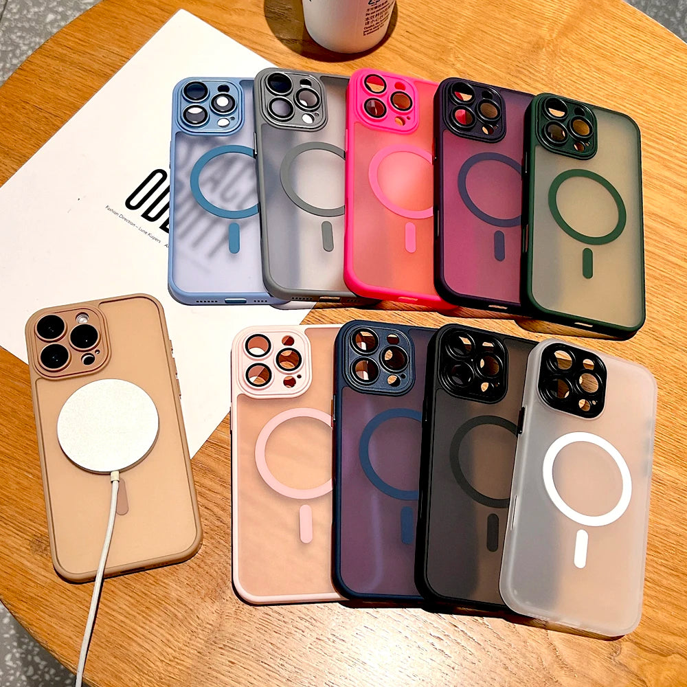 Matte Translucent Case For iPhone 17 16E 16 15 14 13 12 11 Pro Max Plus iPhone16 for Magsafe Mag Safe Wireless Charge Back Cover