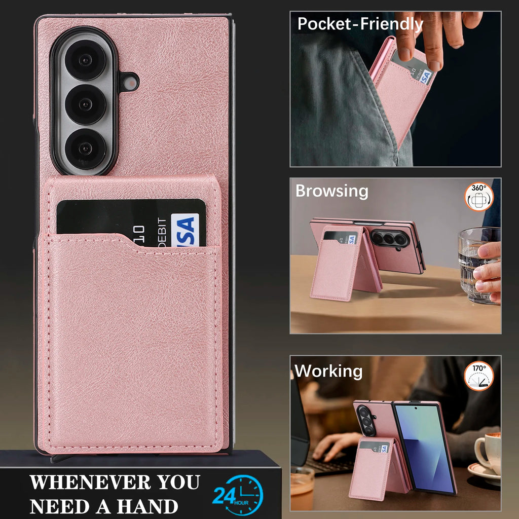 2 in 1 Wireless Charging Leather Case For Samsung Galaxy Z Fold 7 6 5 4 3 Fold7 Magnetic Card Slots Cards Holder Phone Cover