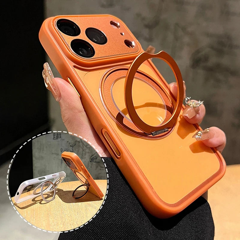 Clear Magnetic For Magsafe Wireless Charge Case For iPhone 17 Air 16 15 14 13 12 Pro Max Plus 360 Stand Holder Armor Cover