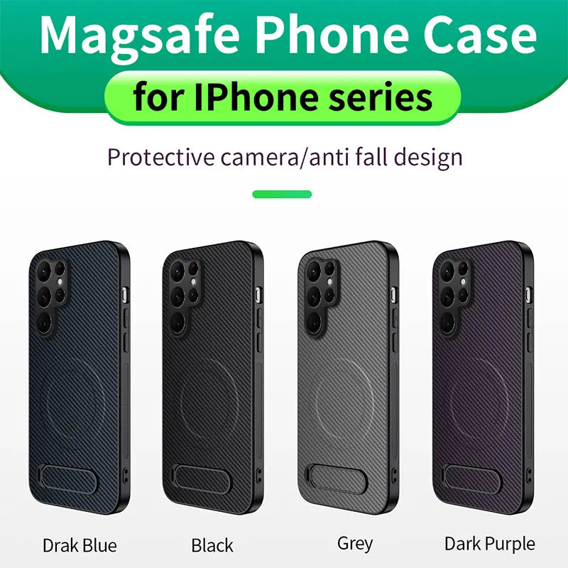 Carbon Fiber Magnetic Stand Case for Samsung Galaxy S26 Ultra S25 Edge S24 S23 S22 S21 S20 Ultra Plus S25 FE for Magsafe Cover