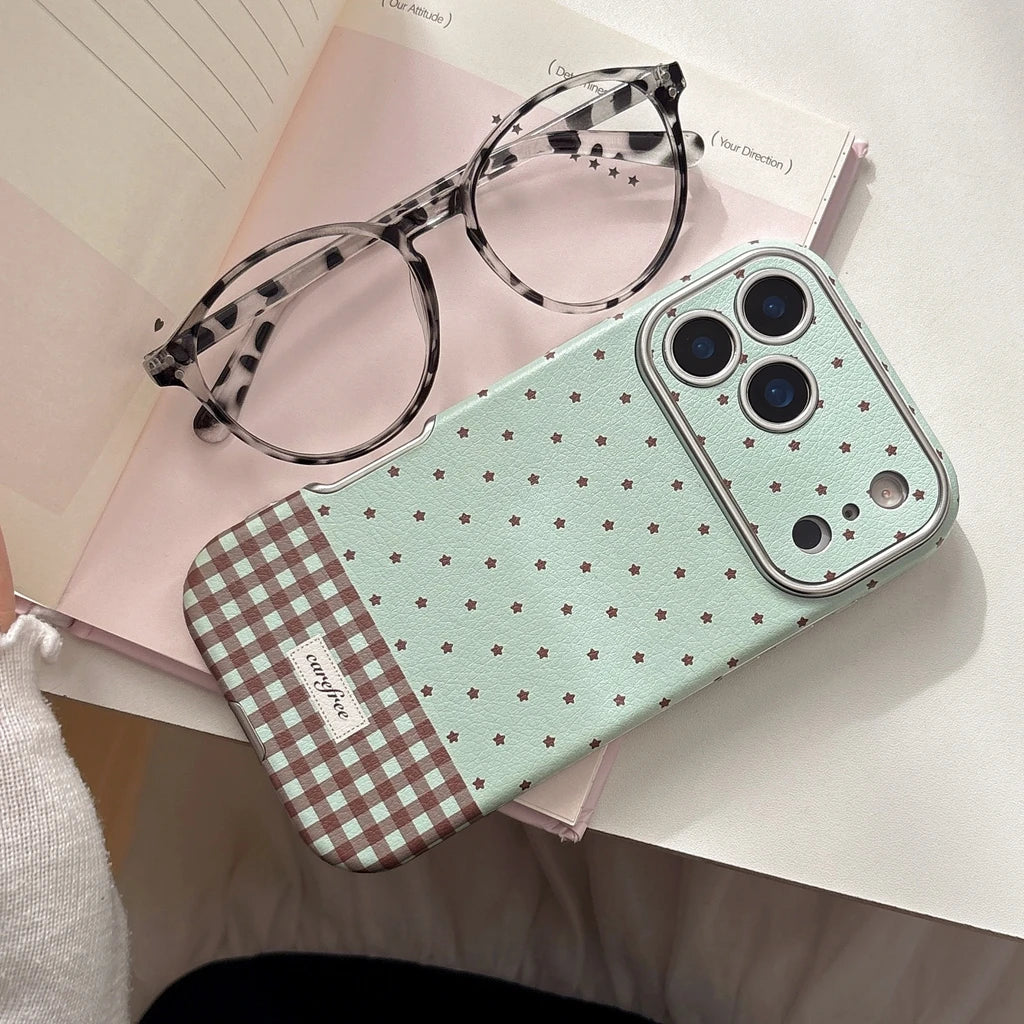 Simple Mint Green Mint Green Splicing Grid Pattern Big Window Shock Proof Phone Cover Case for iPhone 17 16 15 14 Pro Max