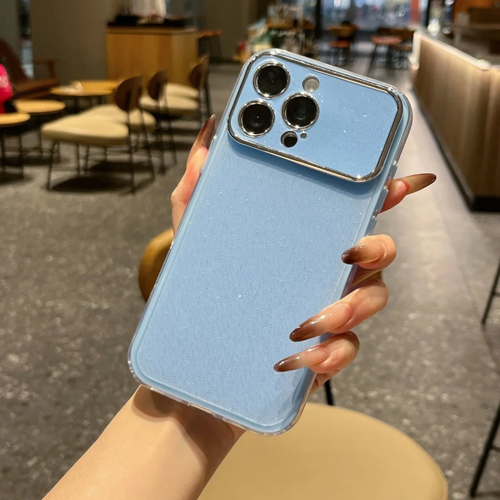 Luxury Large Window Starry Sky Glitter Phone Case For iPhone 17 Air 16 15 14 Plus 13 12 11 Pro Max Solid Color Shockproof Cover