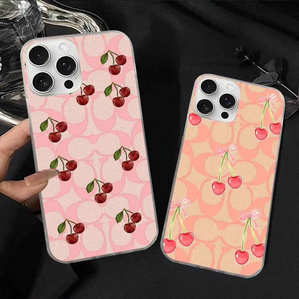 C-Coach-s Cherries Phone Case For iPhone 17 16 15 14 13 12 11 Pro Max Plus Satin Colorful Cover