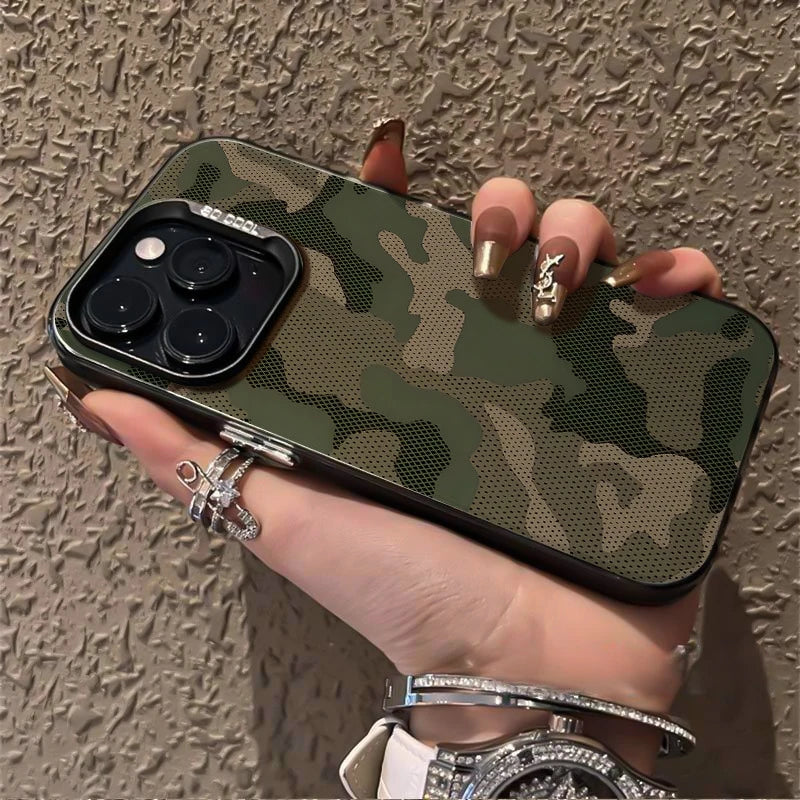 Luxury Green Camouflage Pattern Phone Case For iPhone 17 11 13 14 12 15 16 Pro Max XS X XR 7 8 Plus SE2 Shockproof Bumper Cover