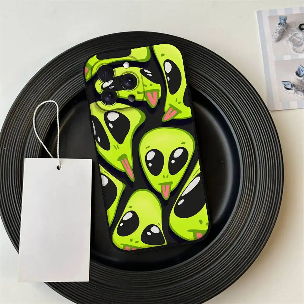 Cute Cartoom Alien Phone Case For IPhone 17 Pro 15 13 14 16 11 12 Pro Max 7 8 Plus XR XS X SE Matte Soft Funda Silicone Cover