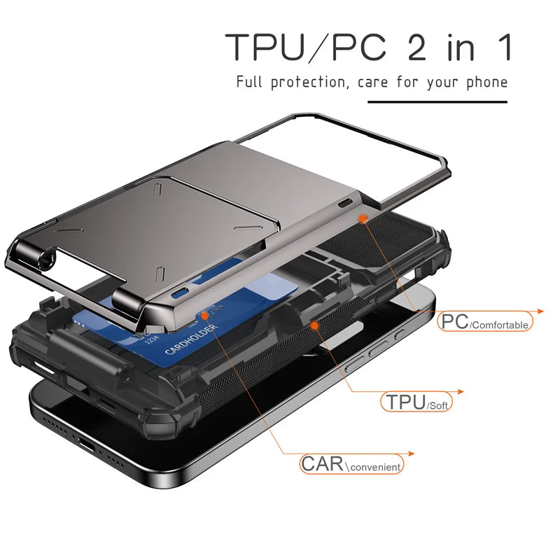 Wallet Credit Flip Card Slot Phone Case For iPhone 15 14 13 12 11 Pro Max Mini X XR XS 7 8 Plus Armor TPU Shockproof Back Cover