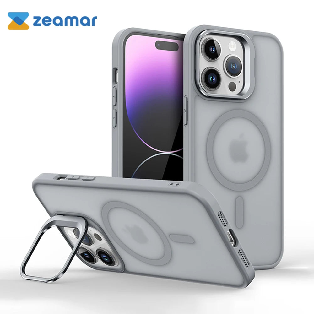 Metal Lens Stand Magnetic For Magsafe Case For iPhone 17 Air 16 15 14 13 12 Mini 11 Pro Max Plus Matte Wireless Charge Cover
