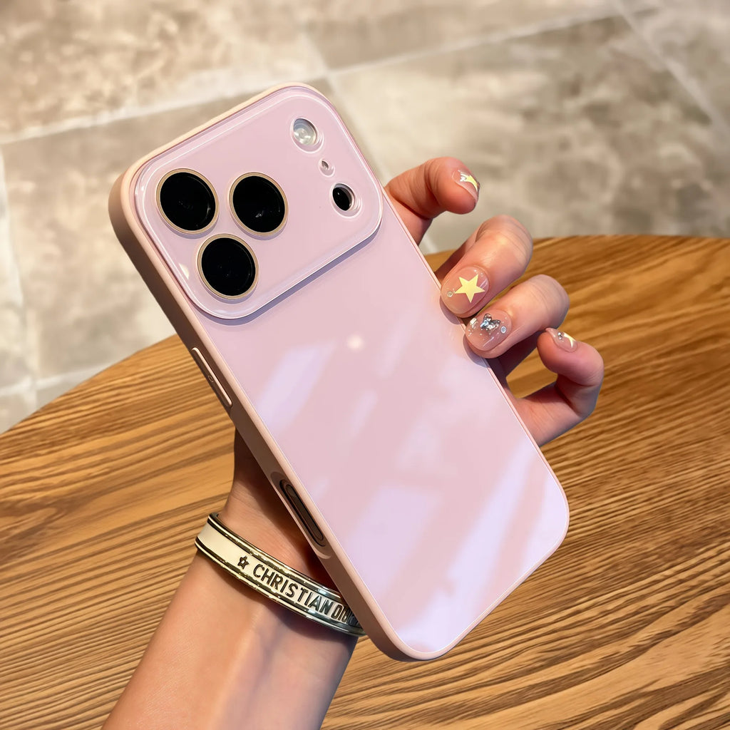 Luxury Candy Color Tempered Glass Phone Case For iPhone 17 16 15 14 13 Pro Max 17Pro Cases Camera Protection Hard Back Cover