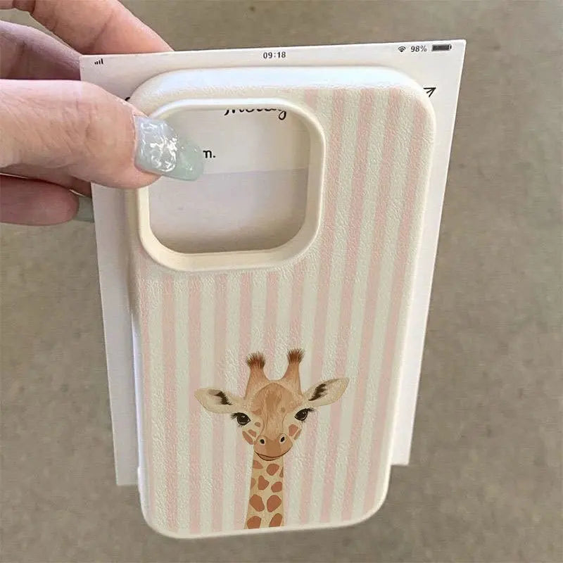 Cute Pink Striped Giraffe Pattern Phone Case For iPhone 17 16 Pro Max 16 15 14 Plus 13 12 11 Pro Max 17Air X XR XS Soft Cover