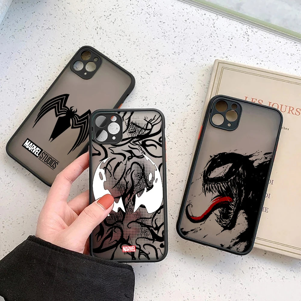 Marvel Venom Logo Translucent Case For iPhone 17E 17 16 16E 15 14 13 12 11 Pro Max 17 Air 7 8 Plus XR XS Shockproof Armor Cover