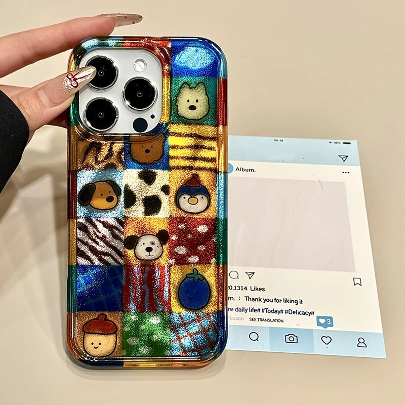 Adorable And Vibrant Plaid Leopard Pattern Cartoon Animal Phone Case for iPhone 17 16 Pro Max 15 14 13 12 11 XS X 7 8 Plus Cover