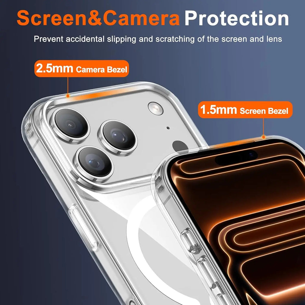 Transparent Magnetic iPhone 17 Pro Max Air 17e 16e Phone Case with Privacy Screen Protector Shockproof Slim Cover -Clear