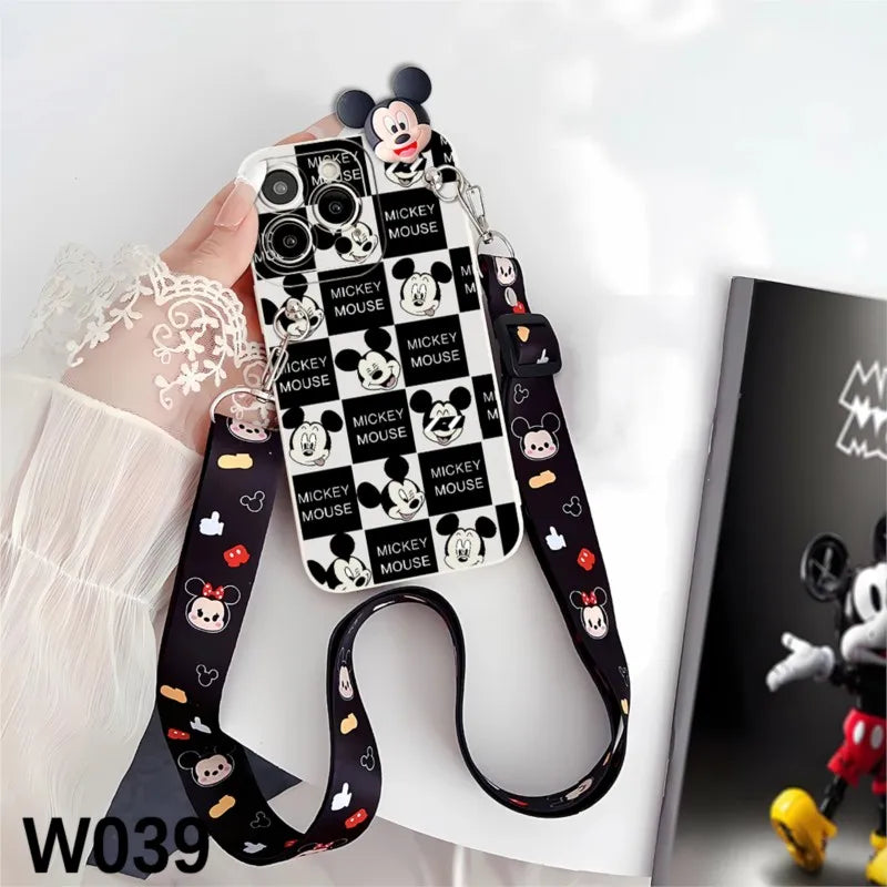 For iPhone 17ProMax 16 15 PLUS 6/6Plus 7/7Plus 8/8Plus X/XS/XR/XSMAX SE2/SE3 Mickey Minnie Children Protective case With lanyard