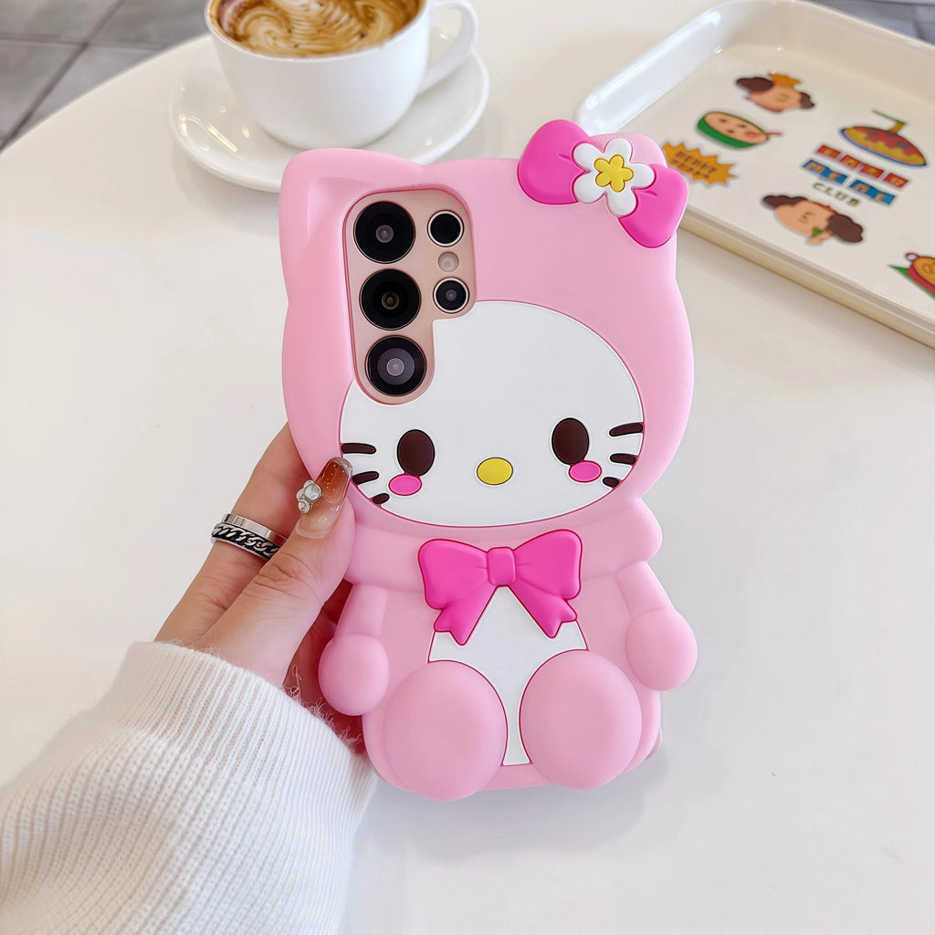 For Samsung Galaxy S26 S25 S24 S23 S22 S20 Ultra Plus S21 S23 S24 S25 FE Cartoon Bow Leg Holder Silicone Back Cover For A16 A56