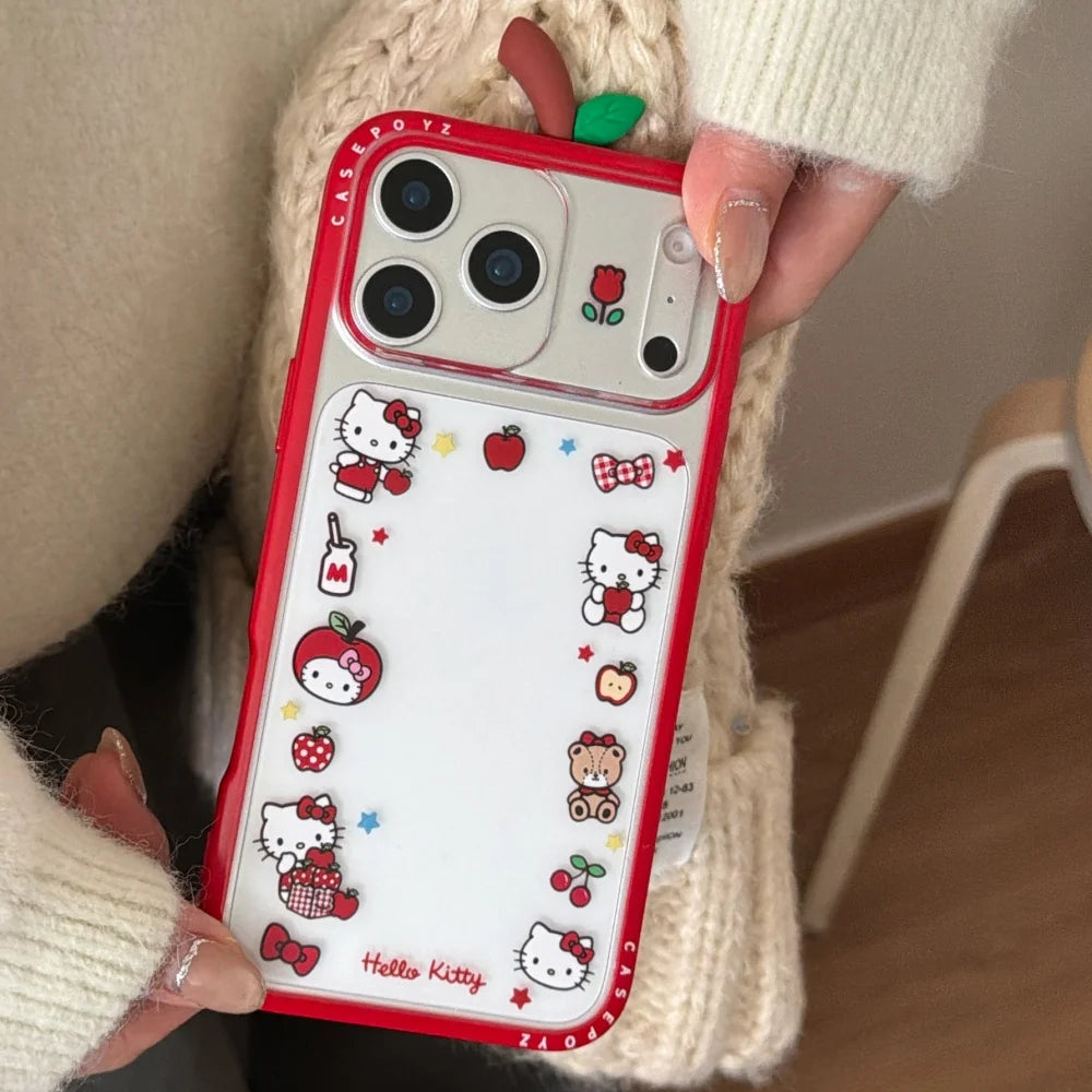 Cute IMD Red Apple 3D KT Phone Case For iPhone 17 Pro Max 16 15 14 Pro Max 13 Shockproof Bumper Protection Hard Back Cover Caps
