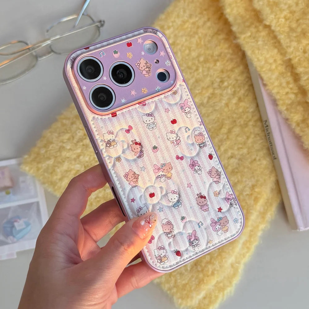 Cute Melody KT Fashion Leather Phone Case for iPhone 17 Pro Max 15 14 Pro 16 Pro Max Cases Protection Cover Cute Cartoon Funda