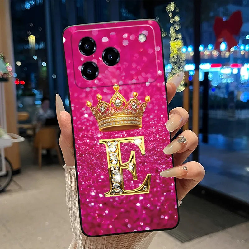 Phone Case For ZTE Blade A76 4G Soft Silicone Black Case Shockproof Shell ZTE Blade A76 4G Golden Crown Letter Casing
