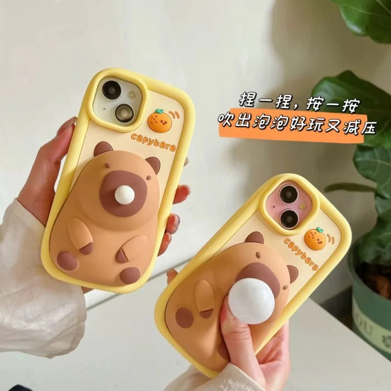 For iPhone 17 16 15 13 14 12 Pro Max Cute Cartoon Stitch Mickey Mouse Lotso Soft Silicone Bubble Blowing Protective Cover