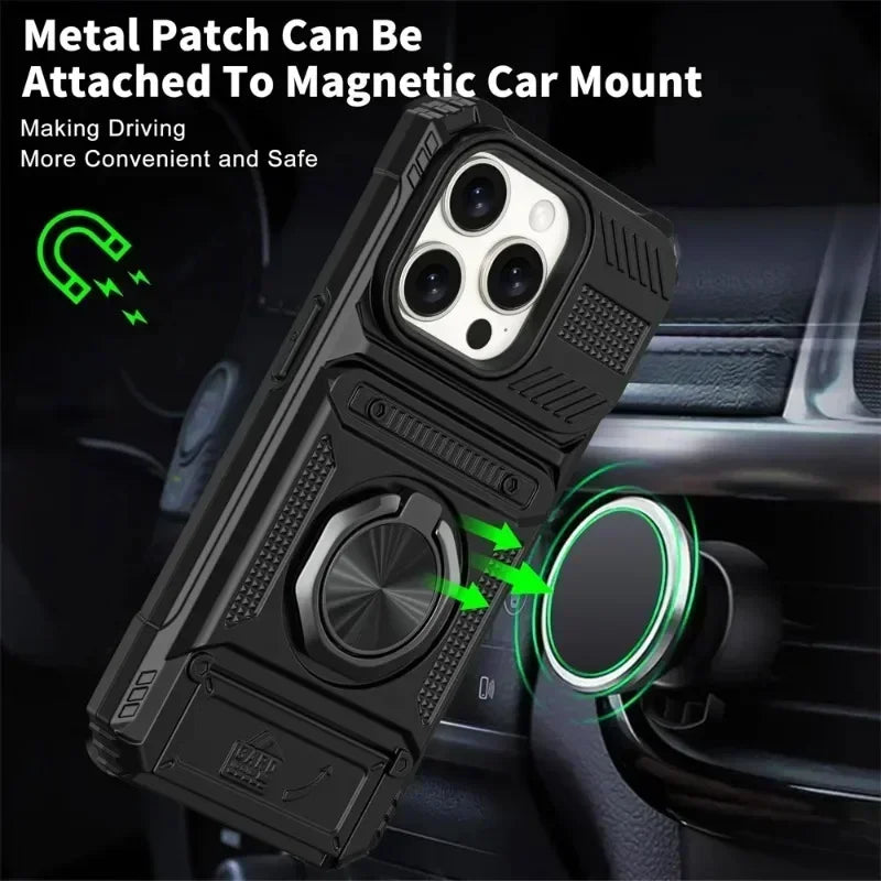Case For iPhone 17Air 16E 11 12 13 14 15 16 17 Pro Max Magnetic Rotated Ring Kickstand Heavy Duty Drop Protection Wallet Cover