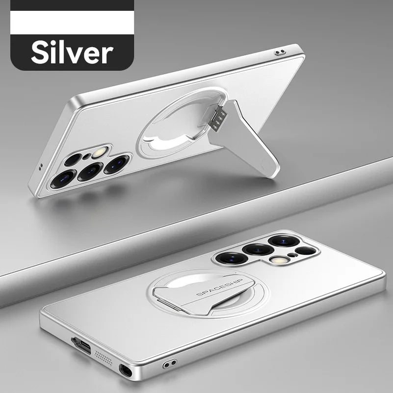For Samsung S26 Ultra S26 Plus Metallic Paint Magnetic Bracket Case For Galaxy S25 Edge Wireless Charging Holder Hard Back Cover