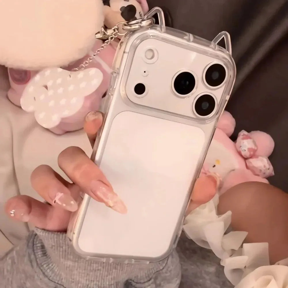 Fashion Clear 3D Cute Cat Ears Phone Case For iPhone 17 Air 16 E 15 14 13 12 11 Pro Max Mini 17 Pro Shockproof Soft TPU Cover