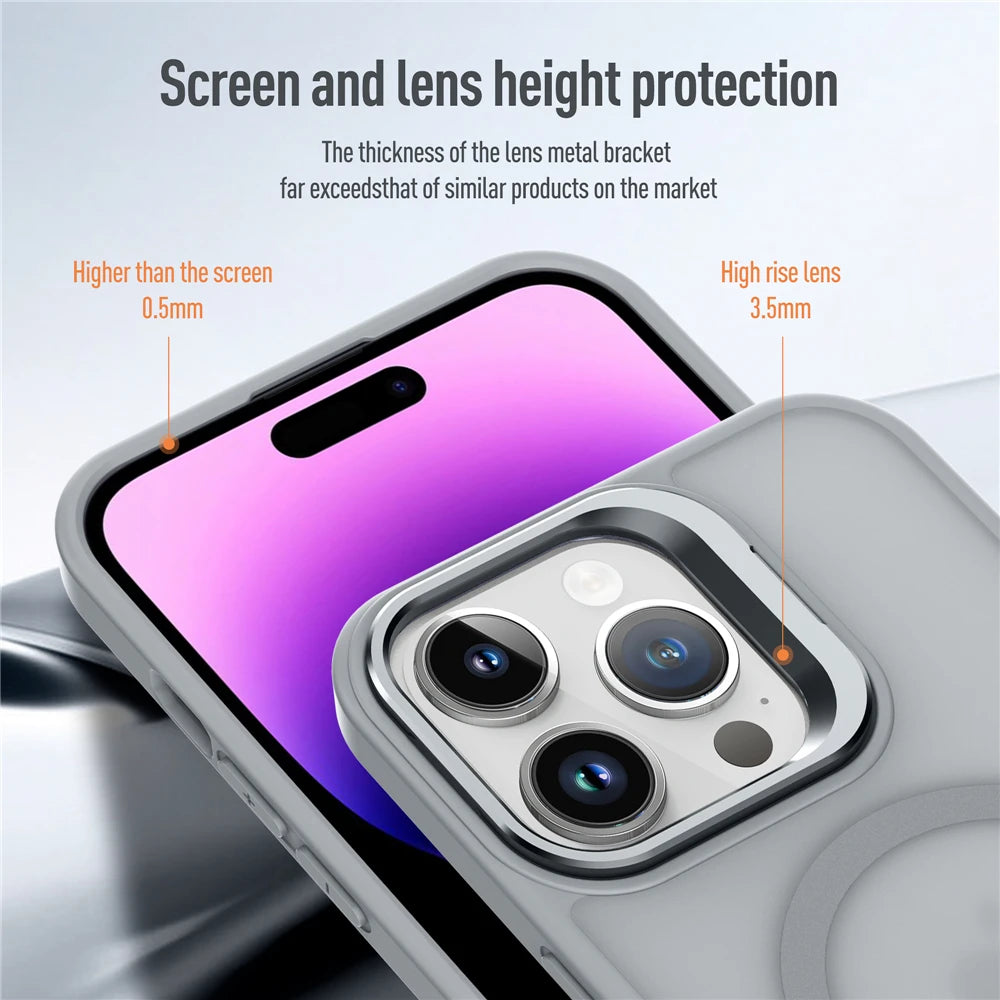 Magnetic Metal Lens Stand Holder Case For iPhone 12 11 Pro Max 12 Mini 12Pro 11Pro Magsafe Matte Skin Wireless Charging Cover