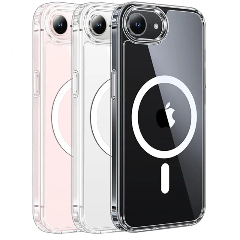 Magnetic Clear Phone Case for Magsafe IPhone Air 17 E 16 15 14 13 12 11 Pro Max Plus 17E 16E Mac Safe Transparent Bumper Cover