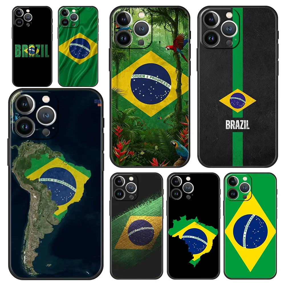 Phone Case For iPhone 17 16e 15 14 13 12 11 Pro Max SE 7 8 Plus Shell iPhone 16 Soft TPU Cover Large Brazil Flag