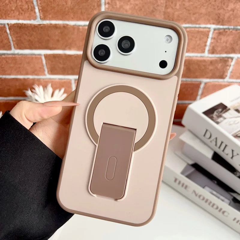 Luxury Folding Stand Magnetic Phone Case For IPhone17 Air 16 15 14Plus 12 13 Pro Max For Magsafe Wireless Charge Protector Cover