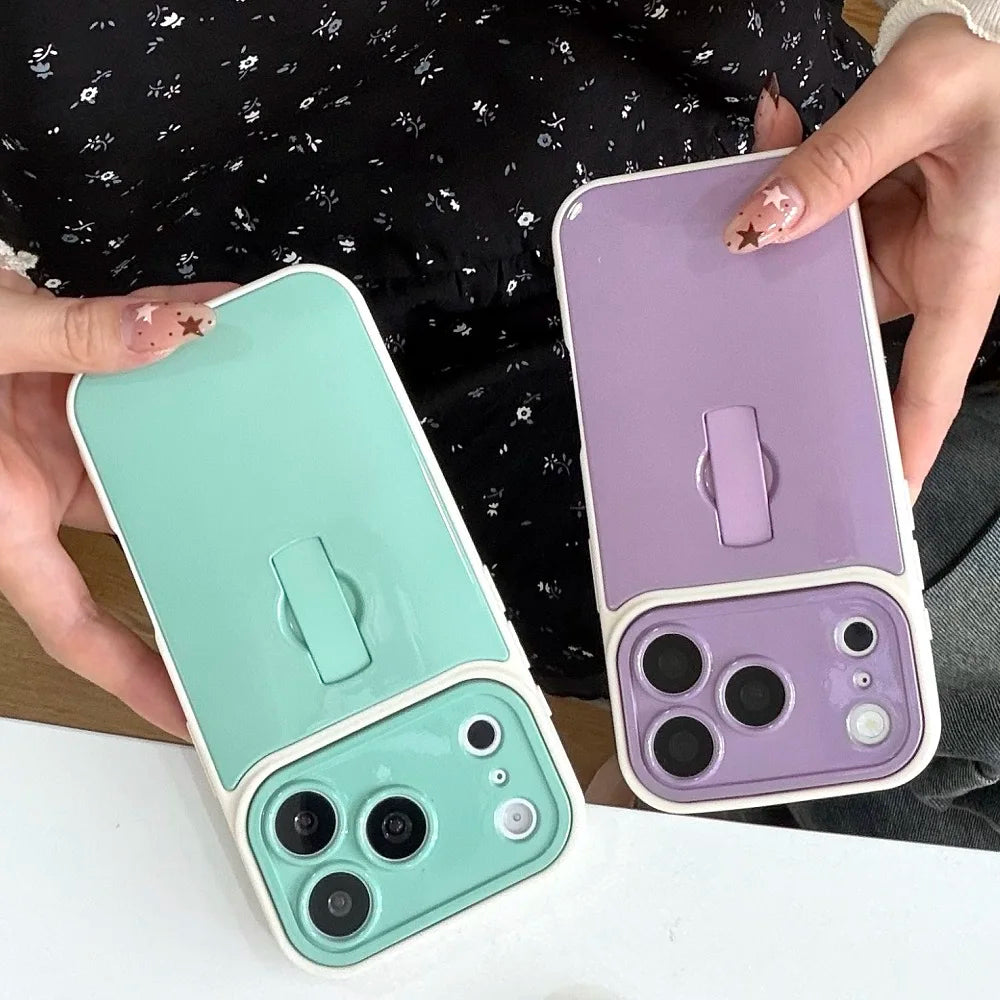 Solid Color Ring Bracket Phone Case For iPhone 17 16 15 14 13 Pro Max Camera Protection Anti-Fall Shockproof Back Cover