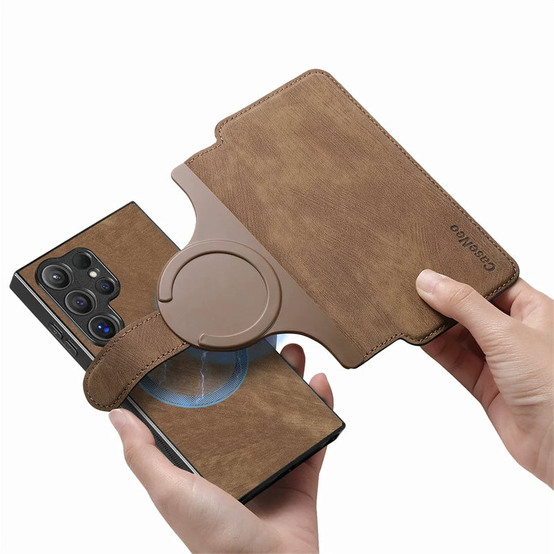 2 in 1 Magnetic Flip Leather Case for Samsung Galaxy S25 Edge S24 Ultra S23 S22 Plus S21 Fe S25Edge Magsafe Card Wallet Cover