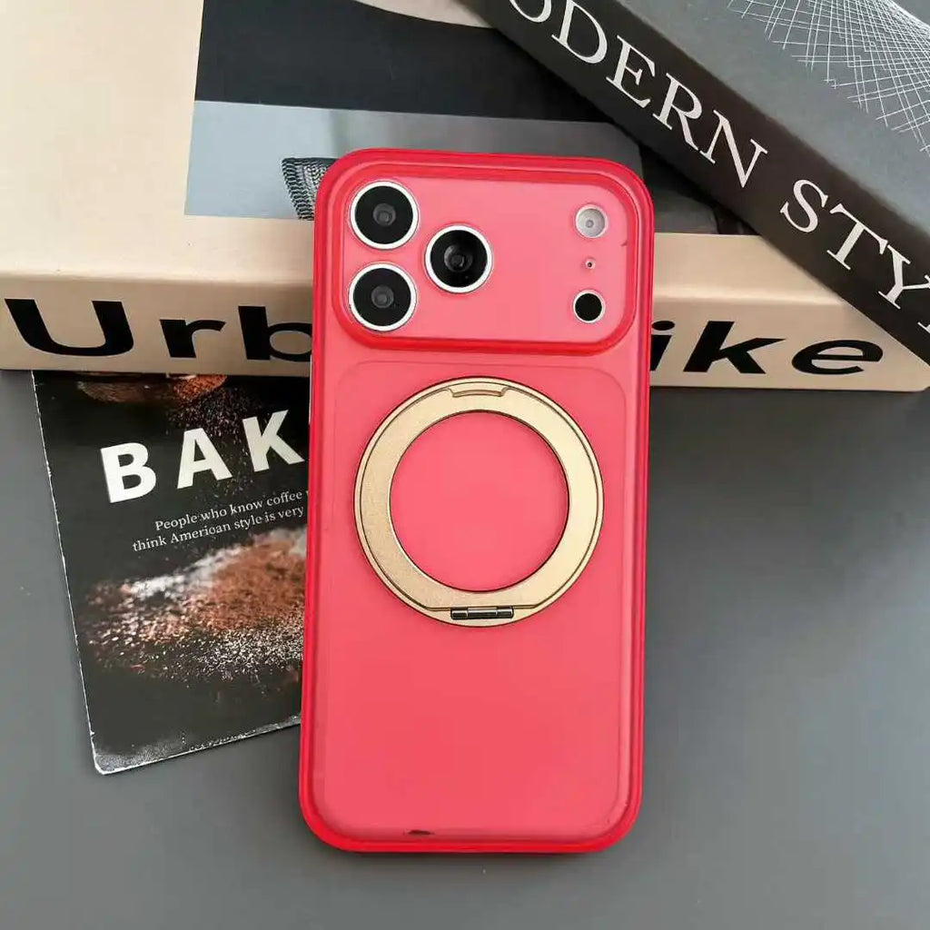 360° Rotation Metal Bracket PU Leather Bumper Case For iPhone 17 16 Pro Max 17Pro 16Pro for Magsafe Ultra Thin PC Frosted Cover