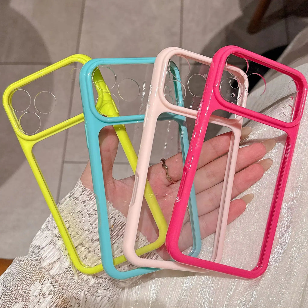 Bright Color Fluorescent Soft Bumper Phone Case For Apple iPhone 17 16 15 14 13 Pro Max Hard Clear Shockproof Back Cover