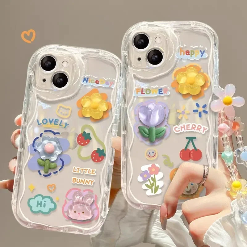 Cute 3D Bear Heart Bracelet Chain Case for Samsung Galaxy S25 S24 S22 S23 Plus Ultra 5G S21 S20 S24 FE INS Korean Style Cover