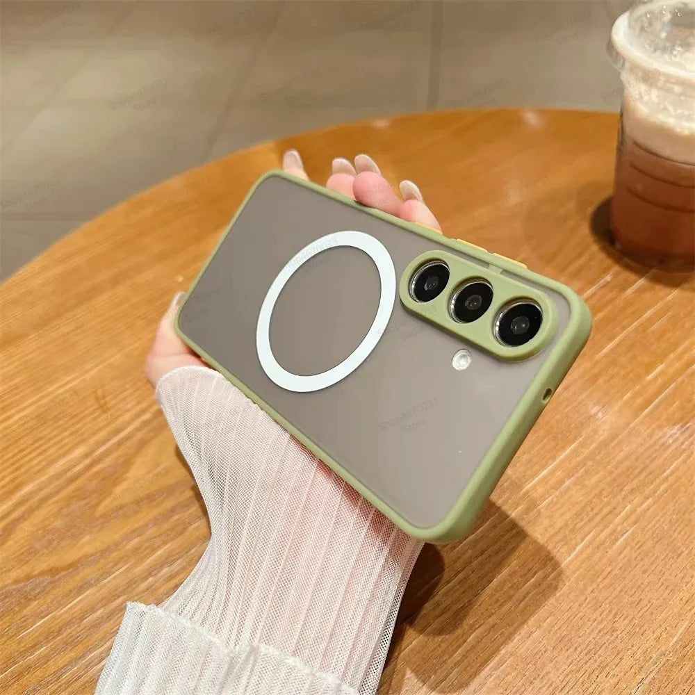Matte Translucent Magnetic Case For Samsung Galaxy S22 S21 S20 FE S9 S10 Plus Ultra For Magsafe Wireless Charge Skin Hard Cover