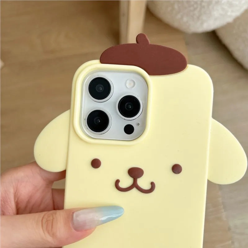 Cute 3D Cartoon Sanrio Pom pom purin Phone Case For iPhone 17 16 15 14 13 12 Pro Max Plus Soft Silicone Cover