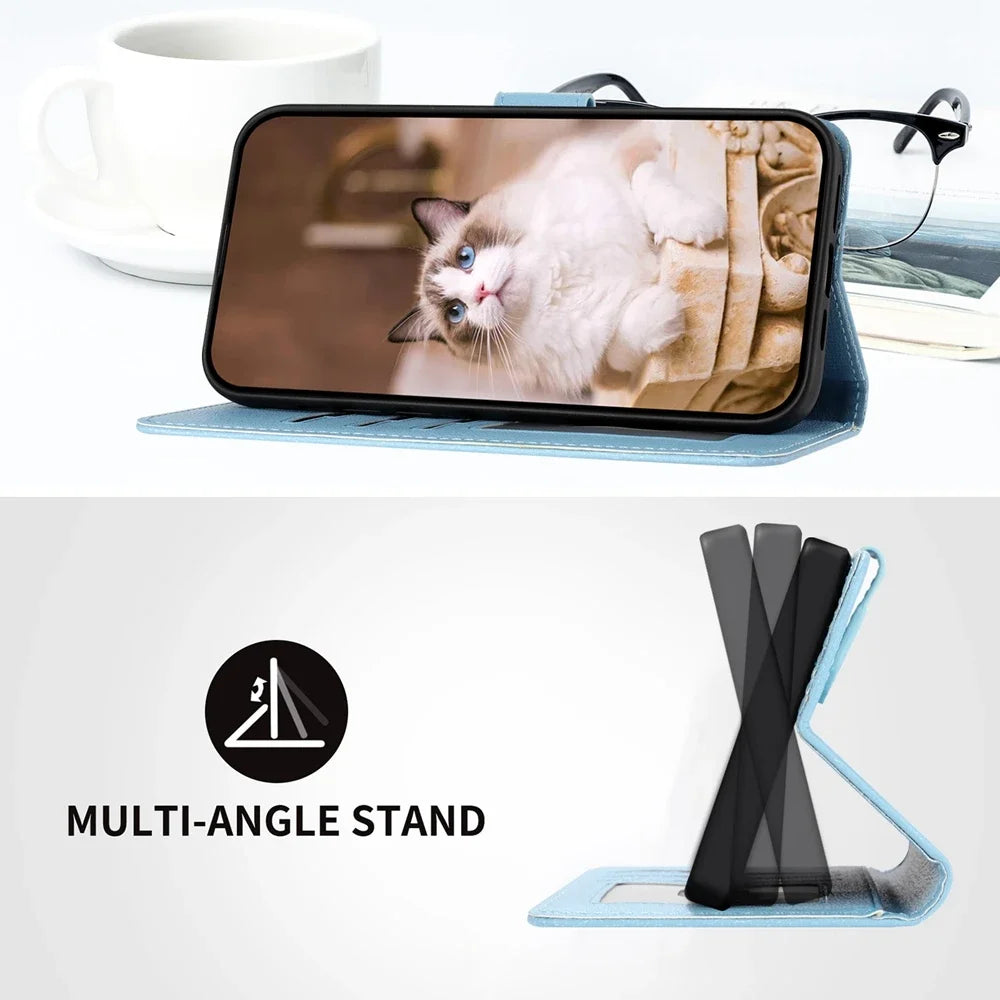 S24 Kawaii Cat Phone Case for Funda Samsung Galaxy S25 S23 Ultra S24 S22 Plus S21 FE S20 Note 20 Cases Leather Wallet Flip Cover