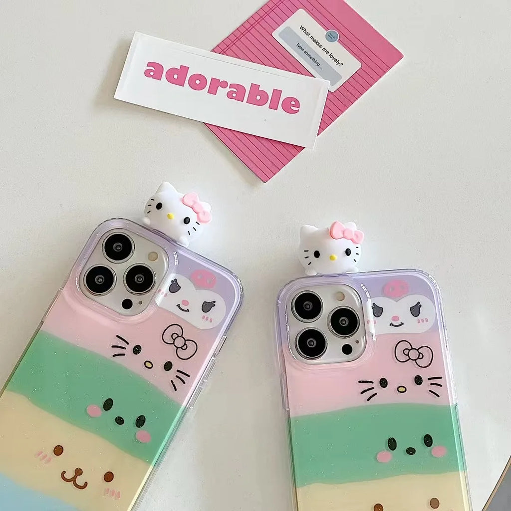 For iPhone 17 Air 14 Plus 15 16 Pro Max XS XR 11 12 13 Mini Cute Friend Kitty Head Toy Cartoon White Doucble Acrylic Phone Case