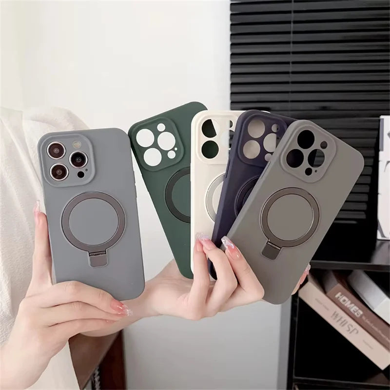 For Magsafe Phone Case For iPhone 17 Air 16 15 14 13 12 11 Pro Max Plus Shockproof Stand Liquid Silicone Wireless Charging Cover