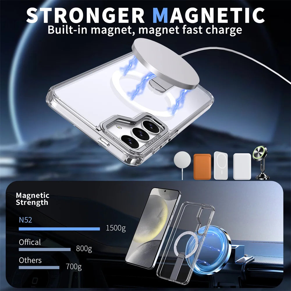 Luxury Metal Bracket Fold Stand Magnetic Phone Case For Samsung S26 S25 Edge S24 S22 S23 Ultra For Magsafe Wireless Charge Cover