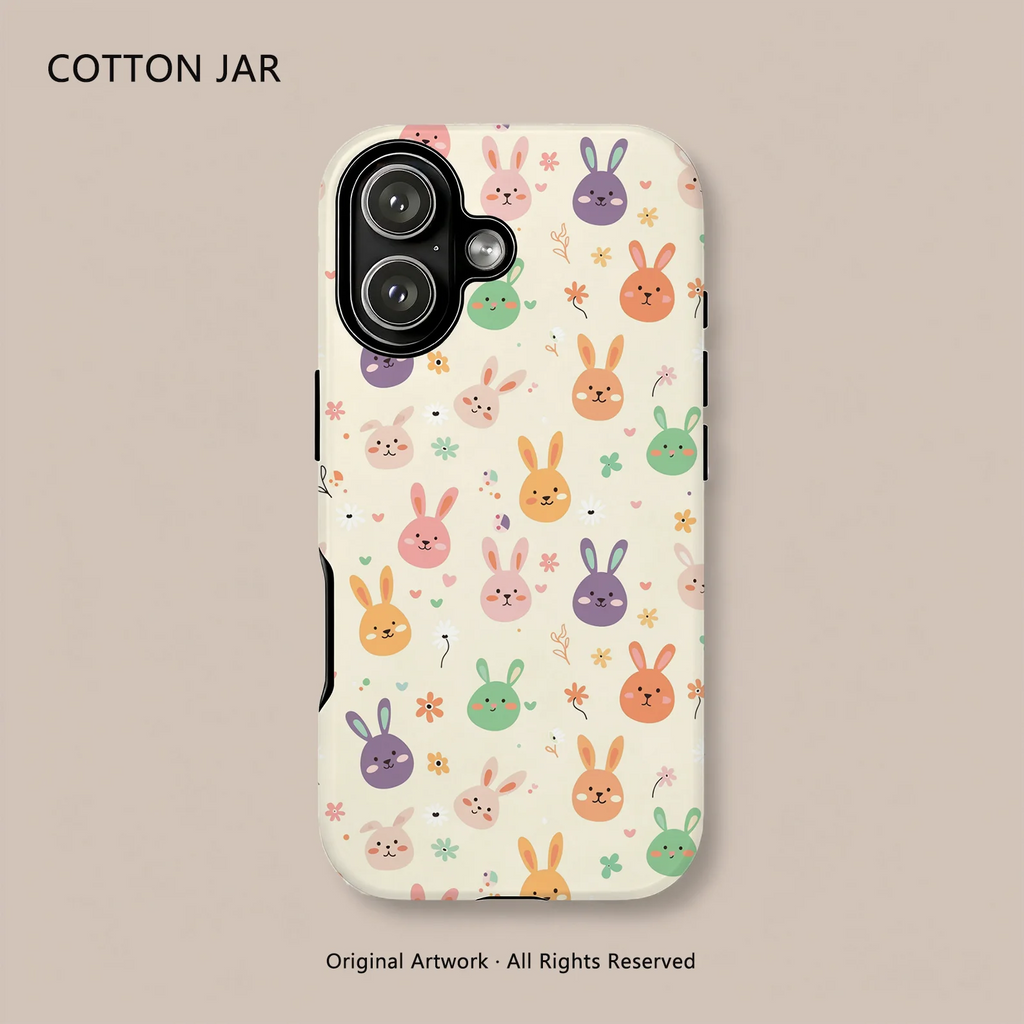 Cute Pastel Bunny Face Pattern Magnetic Phone Case For iPhone 17 16 15 14 Pro Max Plus 13 12 Wireless Charging Shockproof Cover