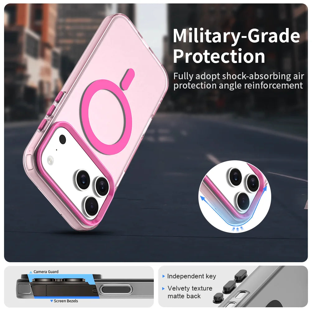 Matte Clear For Magsafe Wireless Charge Case for iPhone 17 Air 16 15 14 Plus 13 12 Pro Max Military Shockproof Candy Color Cover