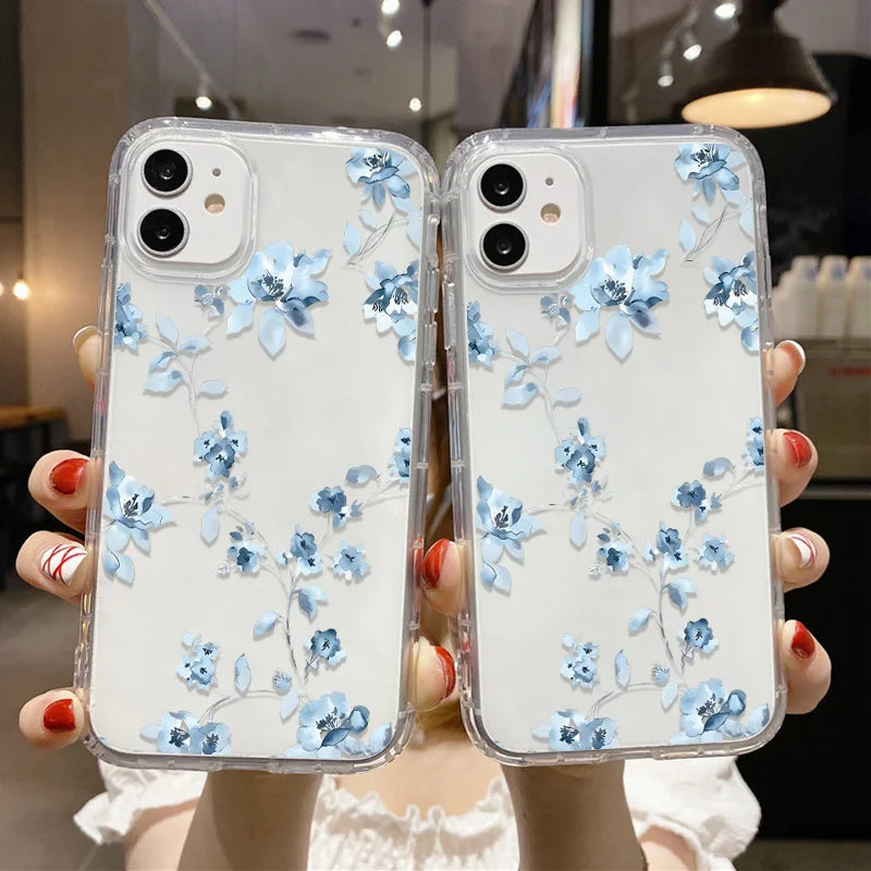 Fashion Blue Flower Florals Phone Case For Samsung S25 Ultra Case Samsung S24 S23 S22 Ultra S 25 Plus S20 S21 S23 FE Cases Cover