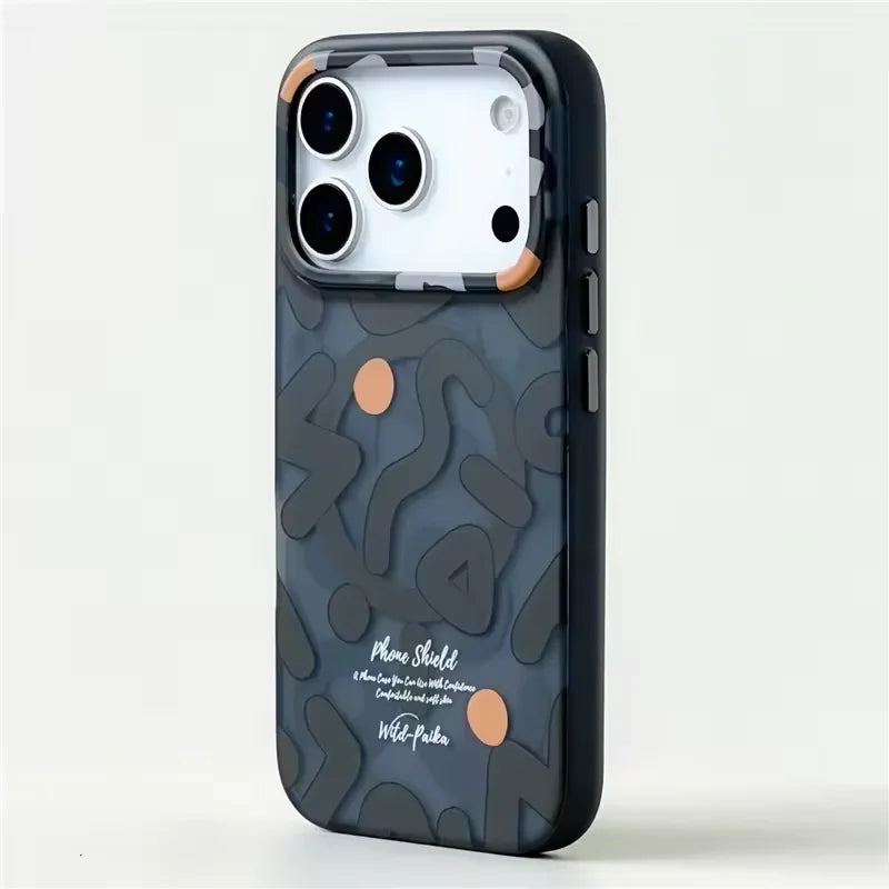 Geometric Graffiti for MagSafe Case for IPhone 17 17pro Max 16 Pro 15 14 13 12 Frosted Wireless Charging Hard Shockproof Cover