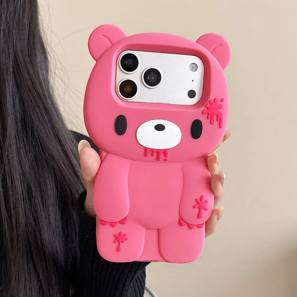 For iPhone 17 Pro Max 16 Plus 15 14 13 12 Pro Max Phone Case 3D Cartoon Cute Unique Bloody Design Bear Soft Silicone Cover