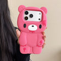 For iPhone 17 Pro Max 16 Plus 15 14 13 12 Pro Max Phone Case 3D Cartoon Cute Unique Bloody Design Bear Soft Silicone Cover