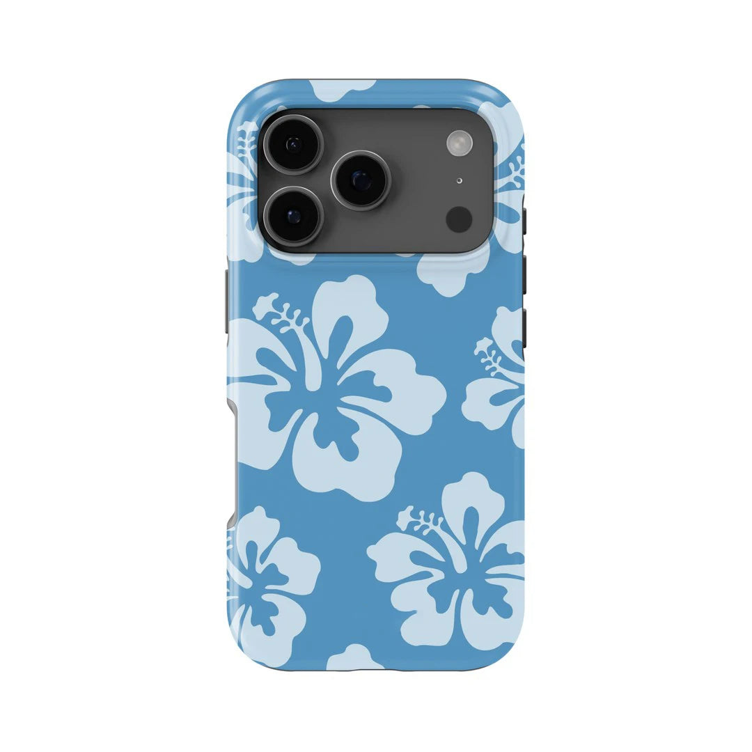 Luxury Clmj Blue Hibiscus Phone Case for iPhone 17 16e 16 15 14 13 12 11 X XS XR XSMAX Air Pro Max Plus Double-layer Back Cover
